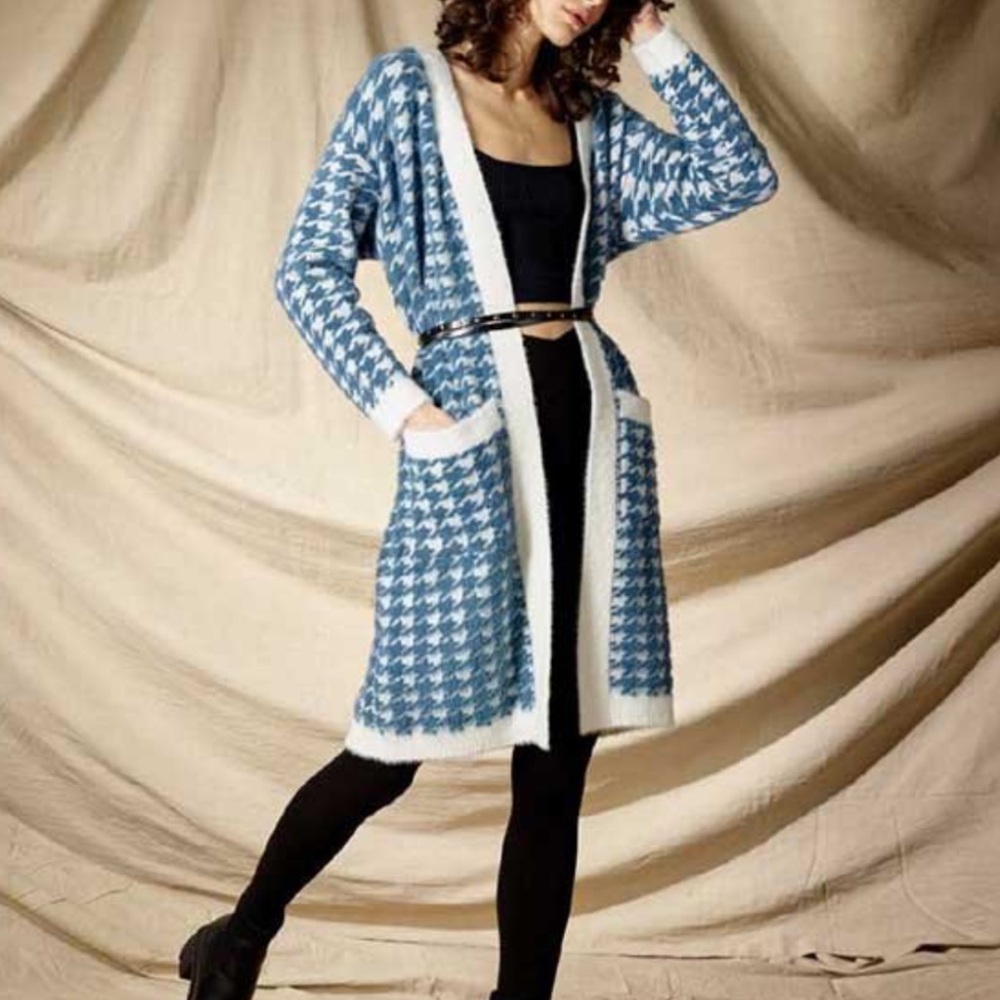 Love Token Blue and White Long Soft Open Cardigan